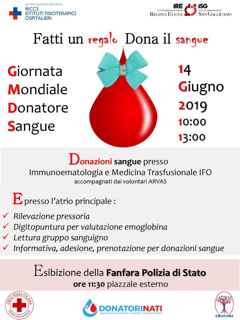 Locandina della giornata mondiale della donazione sangue 2019